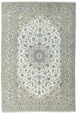 Full view of 2000s Kashan rug from Iran / Persia, 355 × 240 cm in Beige tones