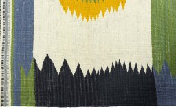Close-up detail of New Kilim Sofre rug from Turkey showing Wool weave
