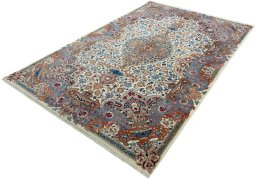 Corner detail of 2000s Kashmar rug showing border pattern and Wool pile
