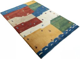 Close-up detail of 2000s Persian Gabbeh rug from Pakistan showing Wool weave