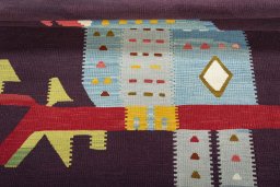 Full view of New Kilim Dastan rug from Turkey, 200 × 123 cm in Multi Color tones