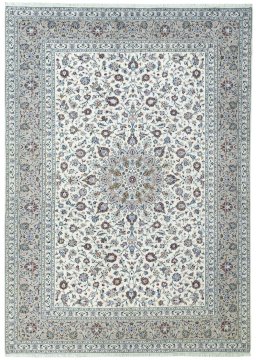 Full view of 2000s Kashan rug from Iran / Persia, 383 × 272 cm in Beige tones