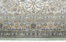 Full view of 2000s Kashan rug from Iran / Persia, 342 × 253 cm in Beige tones