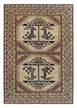 Full view of New Kazak rug from Pakistan, 182 × 126 cm in Beige tones