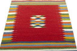Close-up detail of New Kilim Sofre rug from Turkey showing Wool weave