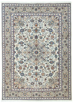 Full view of 2000s Kashmar rug from Iran / Persia, 344 × 247 cm in Beige tones