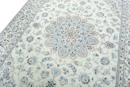 Backside of handmade 2000s Nain rug showing knot structure and weave density