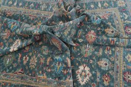 Full view of New Kazak rug from Pakistan, 297 × 249 cm in Green tones