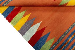 Full view of New Kilim Sofre rug from Turkey, 117 × 87 cm in Multi Color tones