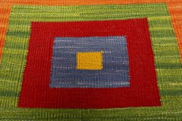 Backside of handmade New Kilim Sofre rug showing knot structure and weave density