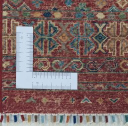 Corner detail of New Samarkand rug showing border pattern and Wool pile