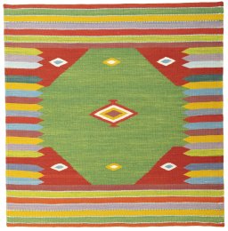Full view of New Kilim Sofre rug from Turkey, 102 × 99 cm in Multi Color tones