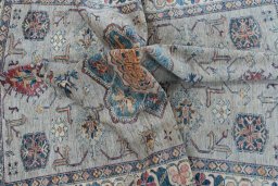 Full view of New Kazak rug from Pakistan, 240 × 167 cm in Gray tones