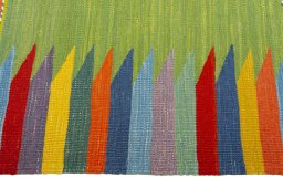 Close-up detail of New Kilim Sofre rug from Turkey showing Wool weave