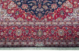 Full view of 2000s Kashan rug from Iran / Persia, 378 × 273 cm in Blue tones