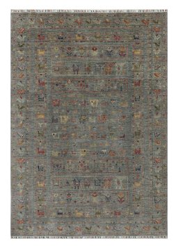Full view of New Samarkand rug from Pakistan, 240 × 168 cm in Gray tones