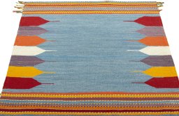 Close-up detail of New Kilim Sofre rug from Turkey showing Wool weave