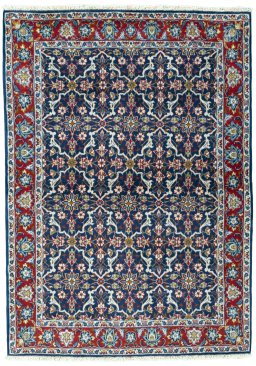 Full view of 2000s Najafabad rug from Iran / Persia, 163 × 117 cm in Blue tones