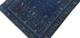 Backside of handmade New Samarkand rug showing knot structure and weave density