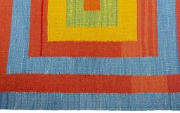 Close-up detail of New Kilim Sofre rug from Turkey showing Wool weave