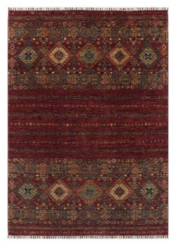 Full view of New Samarkand rug from Pakistan, 202 × 150 cm in Red tones
