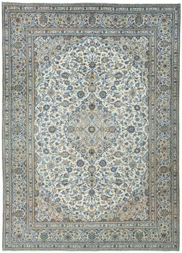 Full view of 2000s Kashan rug from Iran / Persia, 405 × 290 cm in Beige tones