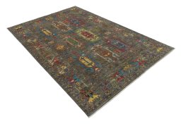 Corner detail of New Samarkand rug showing border pattern and Wool pile