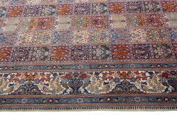 Close-up detail of 2000s Moud rug from Iran / Persia showing Wool weave