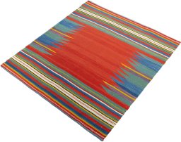 Corner detail of New Kilim Sofre rug showing border pattern and Wool pile
