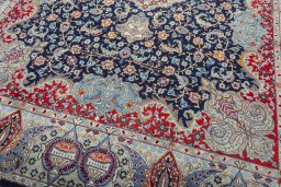 Close-up detail of 1970s Kashmar rug from Iran / Persia showing Wool weave