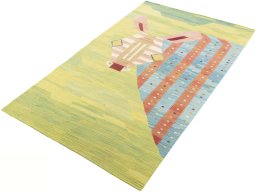 Corner detail of New Kilim Dastan rug showing border pattern and Wool pile
