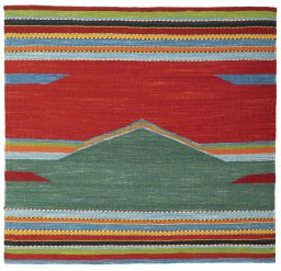 Full view of New Kilim Sofre rug from Turkey, 102 × 108 cm in Multi Color tones