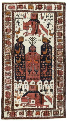 Full view of 1930s Baloch rug from Iran / Persia, 193 × 105 cm in Beige tones