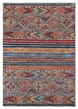 Full view of New Samarkand rug from Pakistan, 175 × 123 cm in Multi Color tones