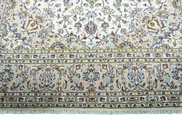 Full view of 2000s Kashan rug from Iran / Persia, 355 × 240 cm in Beige tones