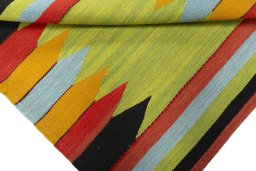 Full view of New Kilim Sofre rug from Turkey, 97 × 94 cm in Multi Color tones