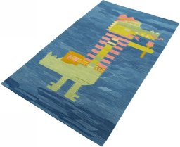 Corner detail of New Kilim Dastan rug showing border pattern and Wool pile