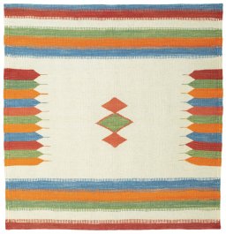 Full view of New Kilim Sofre rug from Turkey, 102 × 99 cm in Multi Color tones