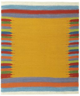 Full view of New Kilim Sofre rug from Turkey, 110 × 93 cm in Multi Color tones