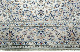 Full view of 2000s Kashan rug from Iran / Persia, 346 × 238 cm in Beige tones