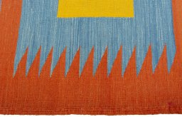 Close-up detail of New Kilim Sofre rug from Turkey showing Wool weave