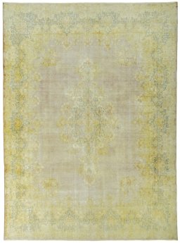 Full view of 1970s Vintage rug from Pakistan, 406 × 300 cm in Yellow tones