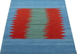 Close-up detail of New Kilim Sofre rug from Turkey showing Wool weave