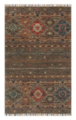 Full view of New Samarkand rug from Pakistan, 123 × 77 cm in Gray tones