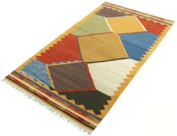 Corner detail of New Modern Design rug showing border pattern and Wool pile