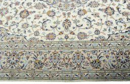 Full view of 2000s Kashan rug from Iran / Persia, 310 × 200 cm in Beige tones