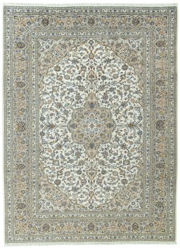 Full view of 2000s Kashan rug from Iran / Persia, 342 × 253 cm in Beige tones
