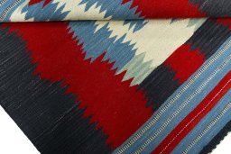Full view of New Kilim Sofre rug from Turkey, 108 × 98 cm in Multi Color tones