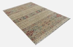 Corner detail of New Samarkand rug showing border pattern and Wool pile