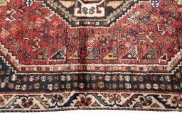 Full view of 2000s Shiraz rug from Iran / Persia, 156 × 108 cm in Red tones